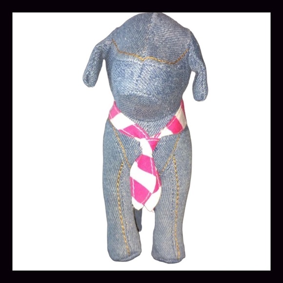 Victoria’s Secret PINK Denimn Blue Jean Dogs RARE Set of 2 w/ Bandanas NWT - Picture 2 of 6